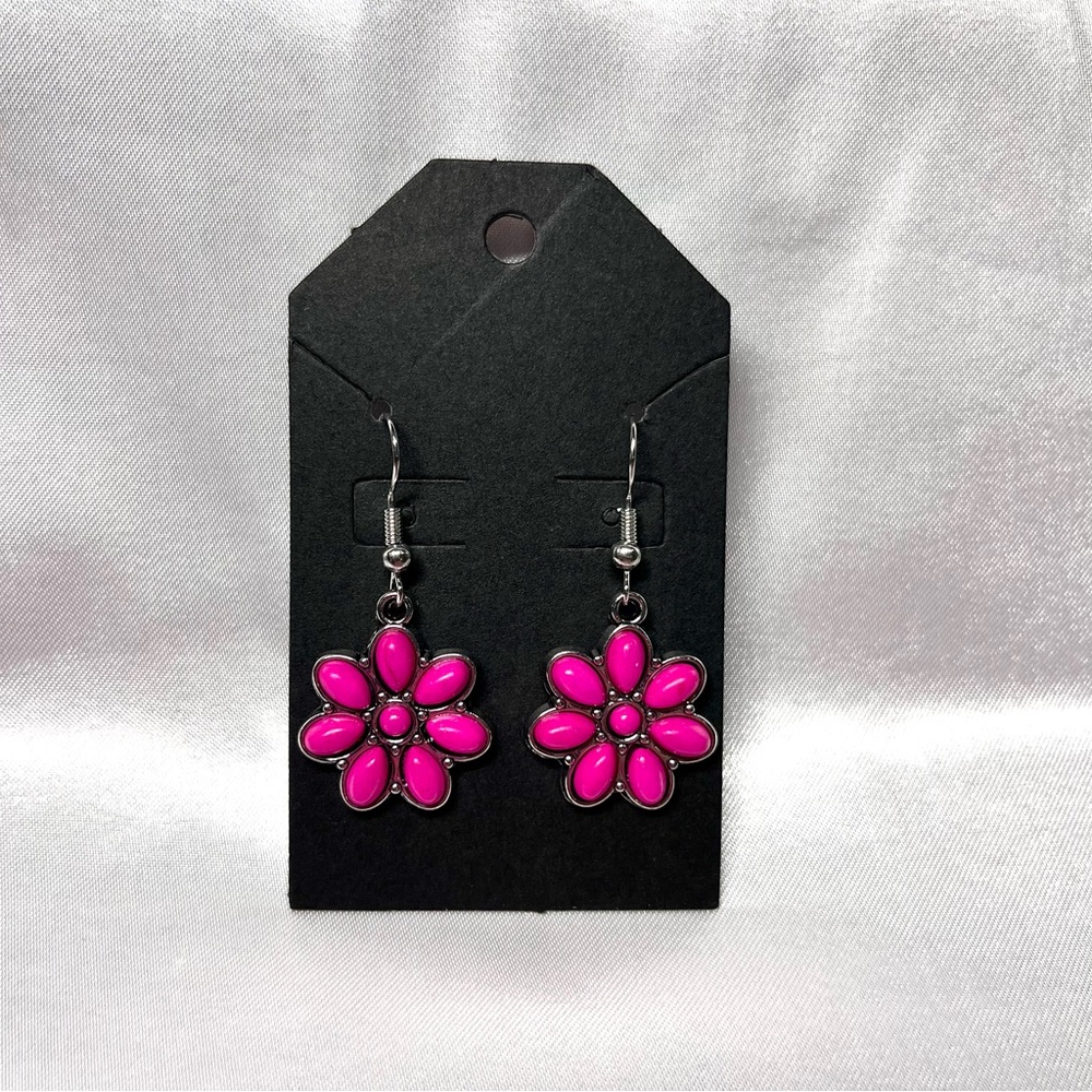 Western Pink Flower Earrings - Handmade